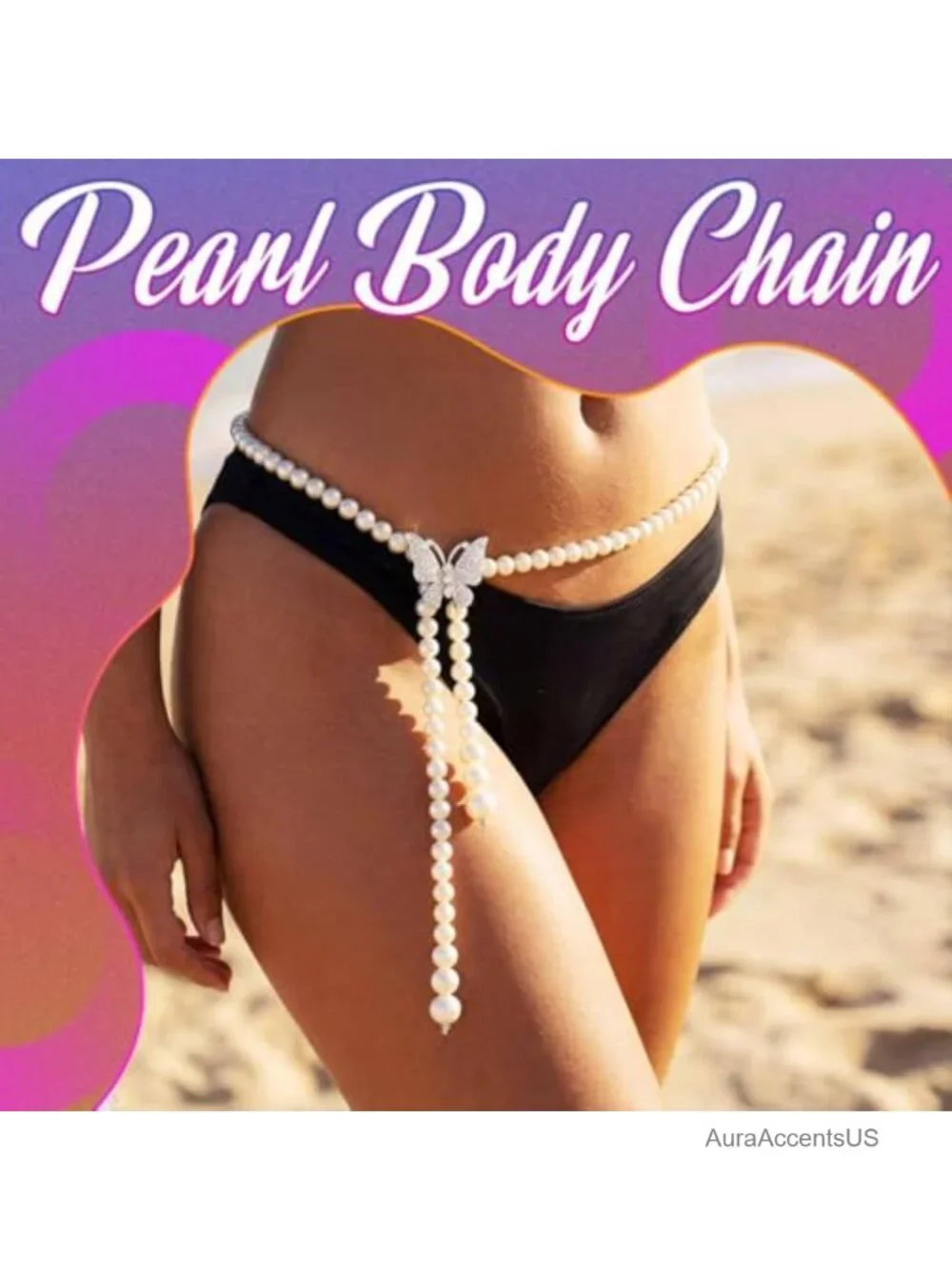 Pearl Butterfly Waist Chain Belt Party Body Chain